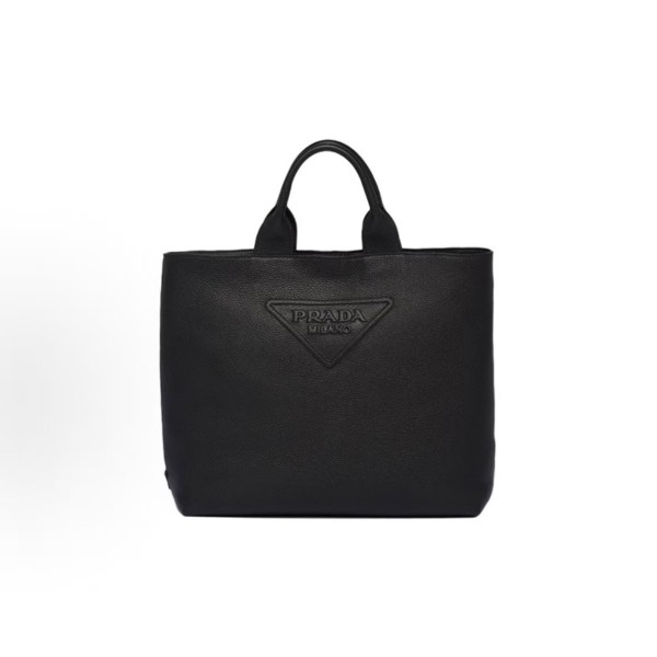 PRADA enamel metal triangular logo magnetic clasp Tote bag, Tote bag, shopping bag, single-shoulder crossbody handbag, regular men\'s black style